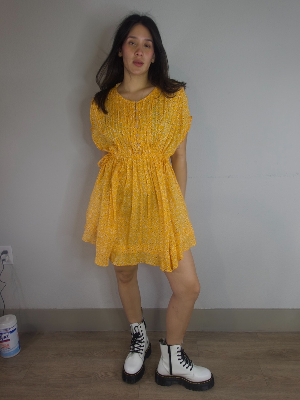 Free People Yellow Floral Mini Dress Size XS